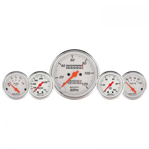453.36 AutoMeter Arctic White Series 5 Piece Mechanical Speedometer w/Water Temperature & Oil Pressure Gauge Kit (3-3/8" & 2-1/16") 1311 - Redline360