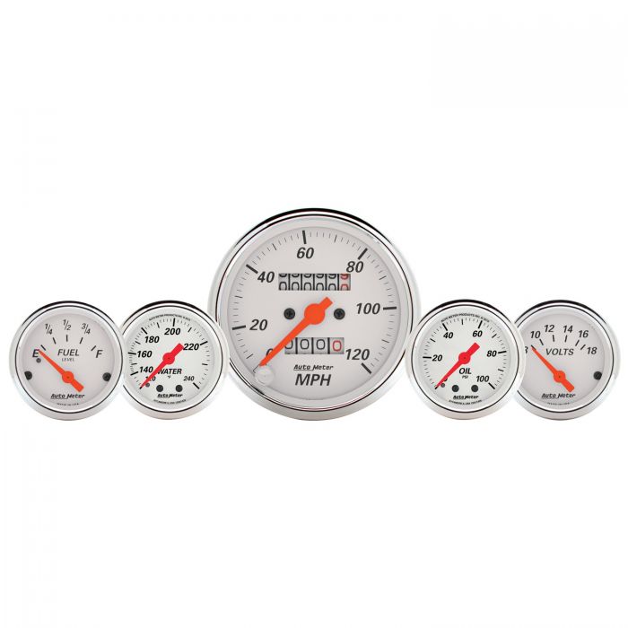 453.36 AutoMeter Arctic White Series 5 Piece Mechanical Speedometer w/Water Temperature & Oil Pressure Gauge Kit (3-3/8