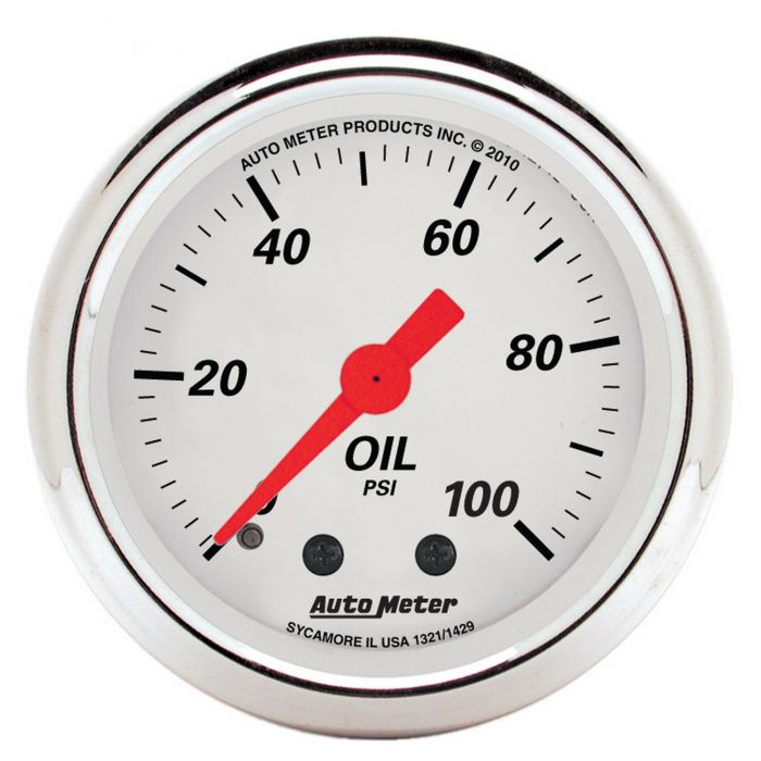 92.36 AutoMeter Arctic White Series Mechanical Oil Pressure Gauge (2-1/16