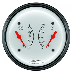 152.36 Autometer Arctic White Series Fuel Level/Oil Pressure Gauge (3-3/8") Chrome or Black - 1324 - Redline360