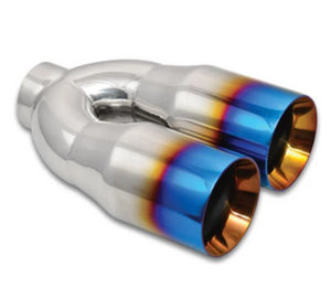 79.95 Vibrant Weld-On Exhaust Tips (Dual 3.5" Round Titanium Burnt Blue - Stainless) 1339B - Redline360