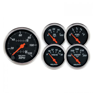 426.04 AutoMeter Designer Black Series 5 Piece Mechanical Speedometer w/Water Temp & Oil Pressure Gauge Kit (3-1/8" & 2-1/16") 1420 - Redline360