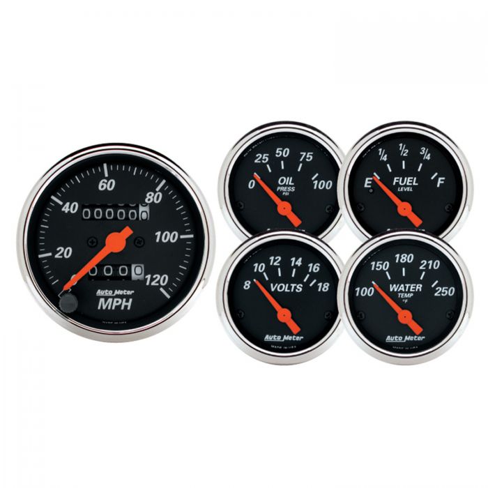 426.04 AutoMeter Designer Black Series 5 Piece Mechanical Speedometer w/Water Temp & Oil Pressure Gauge Kit (3-1/8