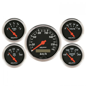 524.47 AutoMeter Designer Black 5 Piece Gauge Kit (Speedometer, Water Temperature, Oil Pressure, Fuel Level, Voltmeter 3-1/8" & 2-1/16") 1421-M - Redline360