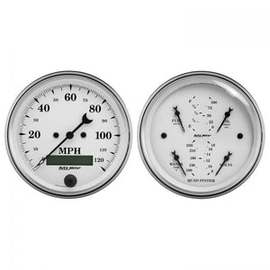594.39 AutoMeter Old Tyme White Series 2 Piece Quad & Electric Speedometer Gauge Kit (3-3/8") 1600 - Redline360