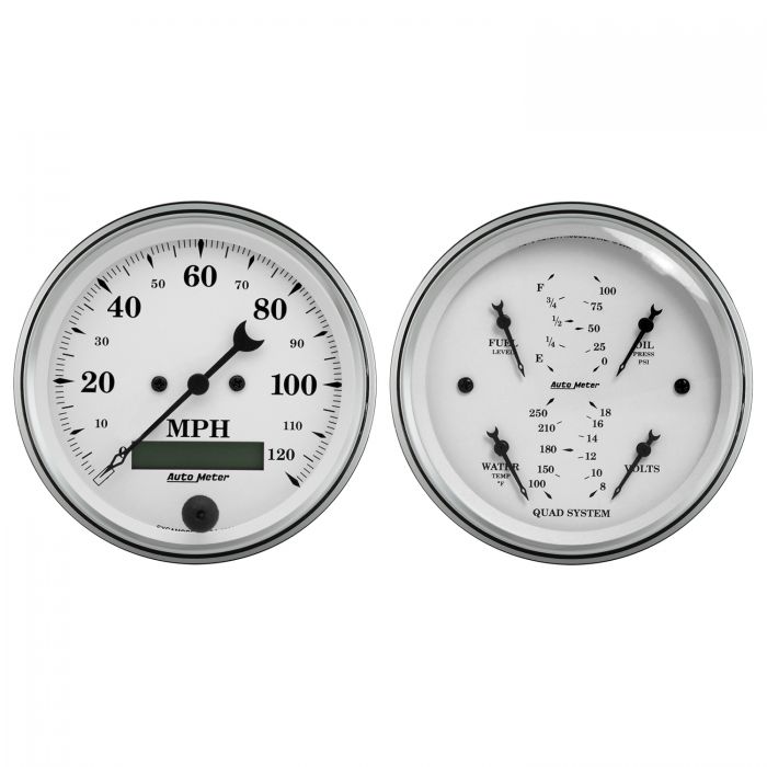 594.39 AutoMeter Old Tyme White Series 2 Piece Quad & Electric Speedometer Gauge Kit (3-3/8
