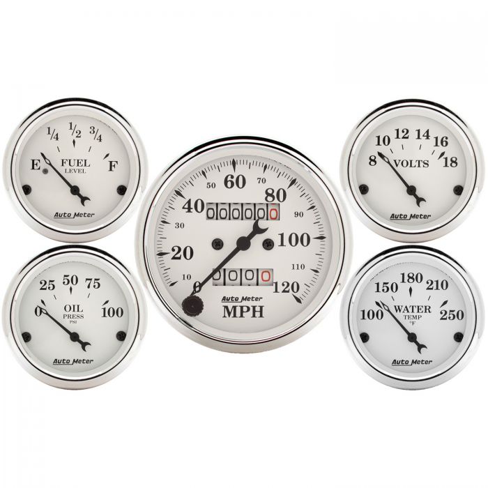 443.84 AutoMeter Old Tyme White Series 5 Piece Mechanical Gauge Kit (3-1/8