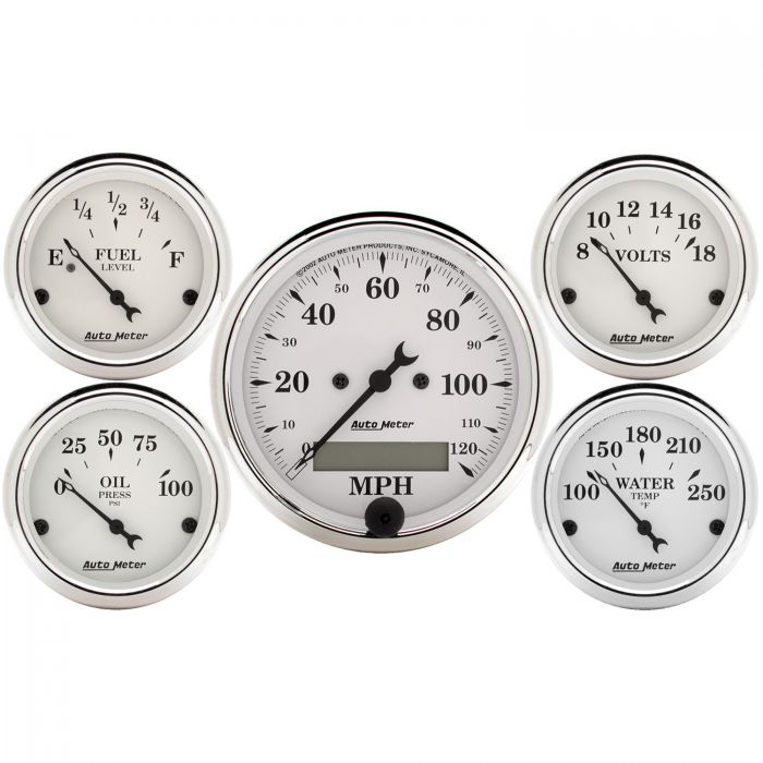 576.36 AutoMeter Old Tyme White Series 5 Piece Mechanical Gauge Kit (3-1/8