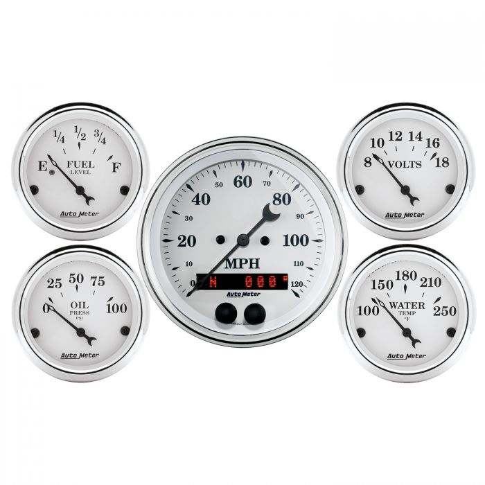 637.51 AutoMeter Old Tyme White Series 5 Piece GPS Speedometer Gauge Kit (3-3/8