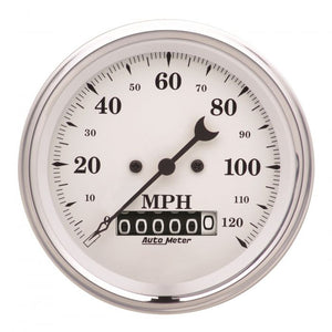 297.07 Autometer Old-Tyme White Series Electric Speedometer Gauge 0-120 MPH (3-3/8") Chrome - 1679 - Redline360