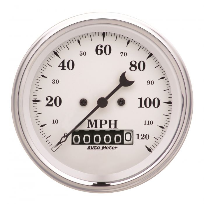 297.07 Autometer Old-Tyme White Series Electric Speedometer Gauge 0-120 MPH (3-3/8