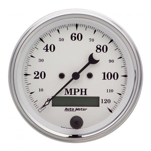 284.51 Autometer Old-Tyme White Series Electric Speedometer Gauge 0-120 MPH (3-3/8") Chrome - 1680 - Redline360
