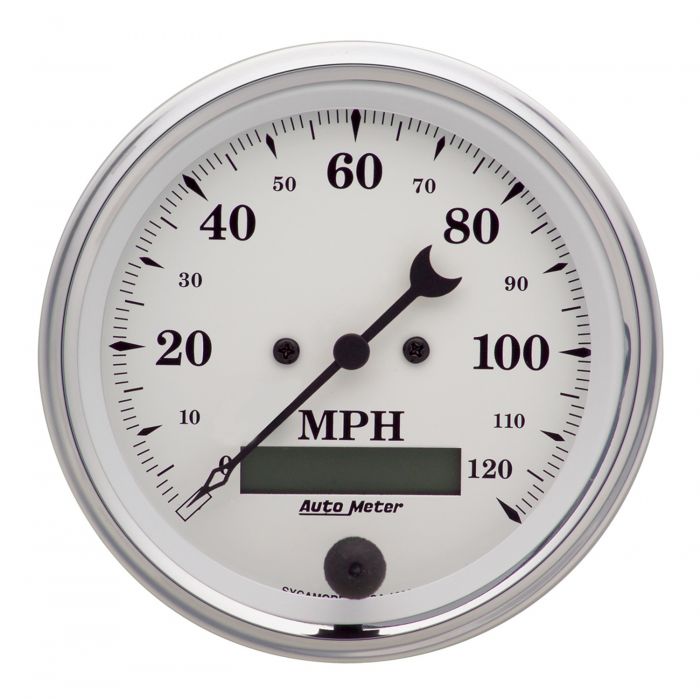 284.51 Autometer Old-Tyme White Series Electric Speedometer Gauge 0-120 MPH (3-3/8