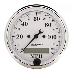 212.93 Autometer Old-Tyme White Series Electric Speedometer Gauge 0-120 MPH (3-1/8") Chrome - 1688 - Redline360