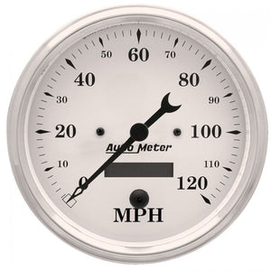 327.27 Autometer Old-Tyme White Series Electric Speedometer Gauge 0-120 MPH (5") Chrome - 1689 - Redline360