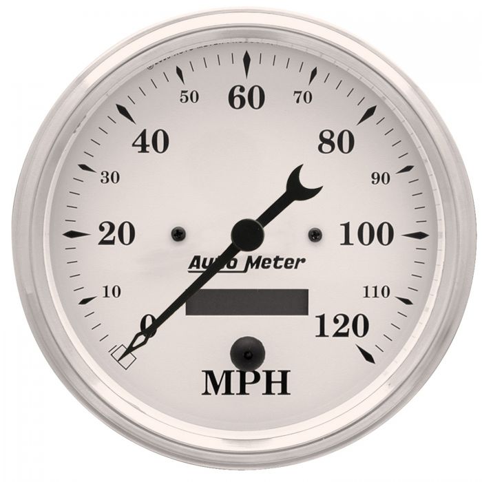 327.27 Autometer Old-Tyme White Series Electric Speedometer Gauge 0-120 MPH (5