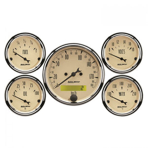 550.44 AutoMeter Antique Beige Series 5 Piece Gauge Kit (Speedometer, Water Temperature, Oil Pressure, Fuel Level, Voltmeter 3-3/8" & 2-1/16") 1809-M - Redline360