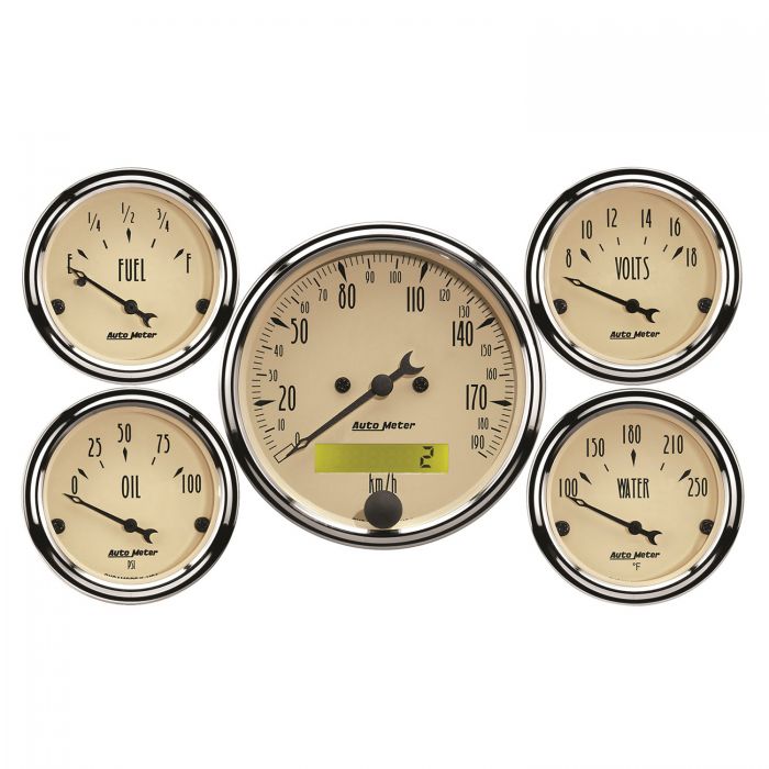 550.44 AutoMeter Antique Beige Series 5 Piece Gauge Kit (Speedometer, Water Temperature, Oil Pressure, Fuel Level, Voltmeter 3-3/8