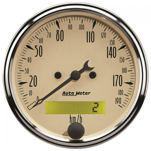 207.41 Autometer Antique Beige Series Speedometer Gauge 0-190 KM/H (3-1/8") Chrome - 1887-M - Redline360