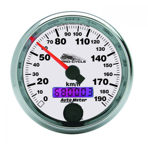 225.79 Autometer Pro-Cycle Series Speedometer Gauge 0-190 KM/H (2-5/8") Chrome - 19341-M - Redline360