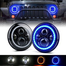 Load image into Gallery viewer, Xprite LED Headlights AM General Hummer (92-01) Land Rover Defender 90/110 7" 90W G2 w/ Halo - Blue / Green / Red / White - Blue Alternate Image