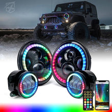 Load image into Gallery viewer, 215.99 Xprite LED Headlights &amp; Fog Lights Jeep Wrangler JK (2007-2018) Exhibit Series w/ RGB Halo Combo - 7" 90W - Redline360 Alternate Image