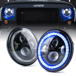 152.99 Xprite LED Headlights Jeep Wrangler (1997-2018) 7" 90W Blue / Green / Red Halo - Redline360