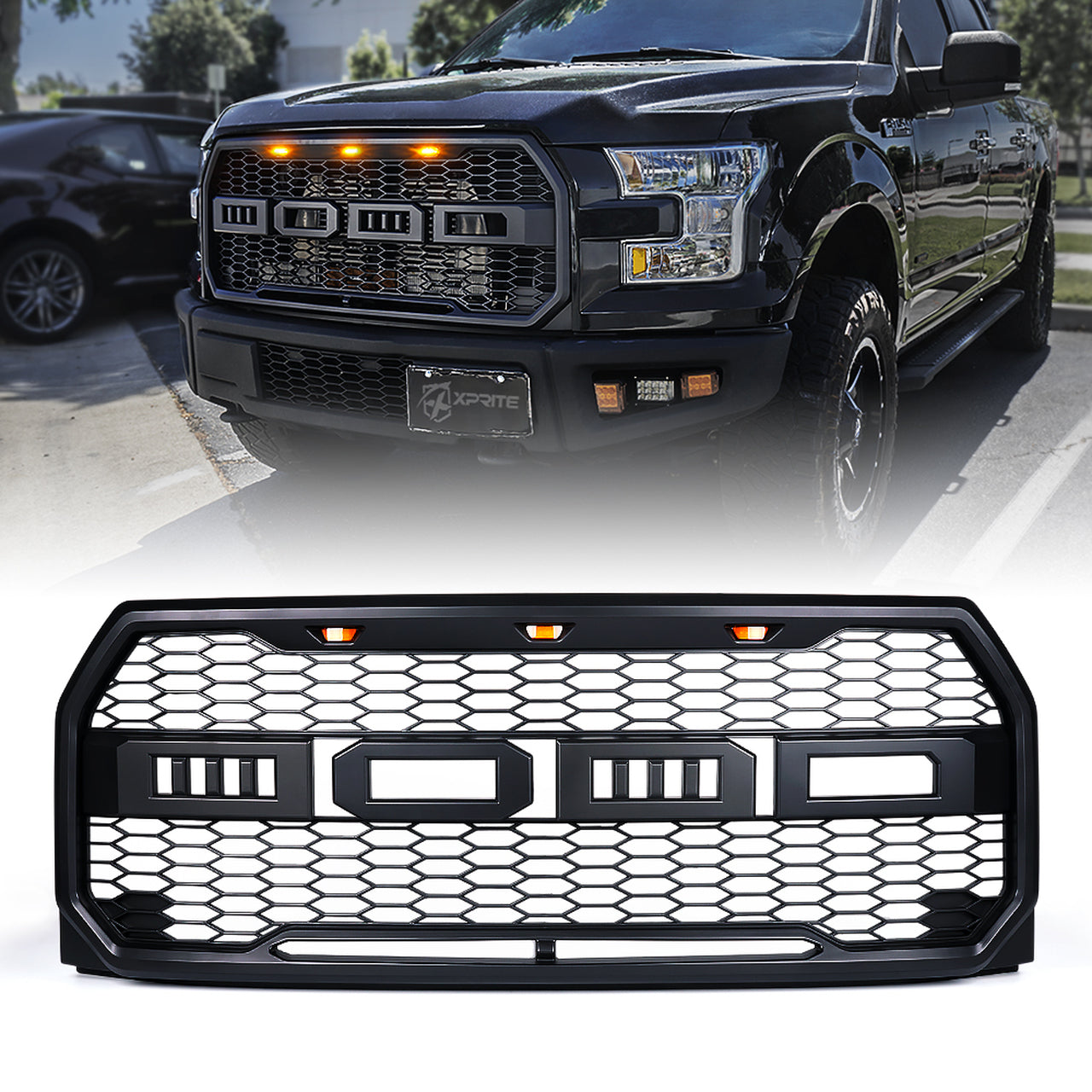 Xprite Raptor Style Grill Ford F150 (2015-2016-2017) w/ LED Running Li ...