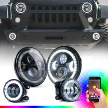 Load image into Gallery viewer, 269.99 Xprite LED Headlights Jeep Wrangler JK (97-18) 7" 90W LED Headlight &amp; Fog Light w/ RGB Halo Combo - Redline360 Alternate Image