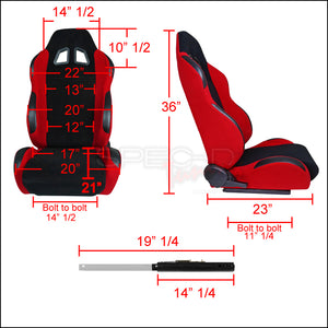 199.00 Spec-D Racing Seats [JDM Bride Style - Black/Red Cloth - Pair) RS-505-2 - Redline360