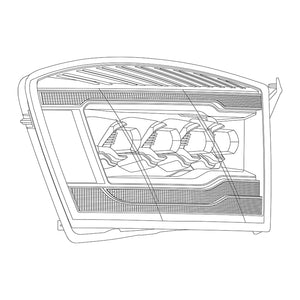 1145.00 AlphaRex Quad 3D LED Projector Headlights Dodge Ram [Nova Series] (06-08) Alpha-Black / Black / Chrome - Redline360