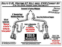 Load image into Gallery viewer, 571.86 Solo Performance Exhaust w/ Quad Tips Ford Mustang GT (18-19) Polished or Black Tips - Redline360 Alternate Image