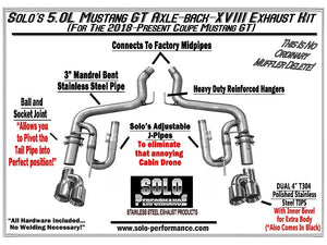 571.86 Solo Performance Exhaust w/ Quad Tips Ford Mustang GT (18-19) Polished or Black Tips - Redline360