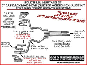 1051.30 Solo Performance Catback w/ Quad Tips Exhaust Ford Mustang GT 5.0L (18-19) Polished or Black Tips - Redline360