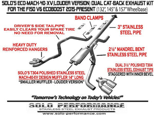 837.55 Solo Performance Mach 40 XV Dual [Louder] Catback Exhaust Ford F150 V6 EcoBoost (15-19) 132"/145"/ 157″ Wheel Base - Redline360