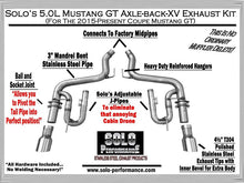 Load image into Gallery viewer, 539.46 Solo Performance Axleback XV Exhaust Ford Mustang GT 5.0L (2015-2019) Polished or Black Tips - Redline360 Alternate Image