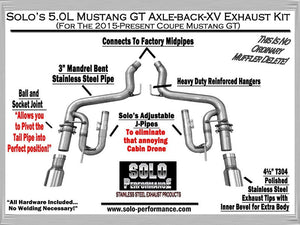 539.46 Solo Performance Axleback XV Exhaust Ford Mustang GT 5.0L (2015-2019) Polished or Black Tips - Redline360