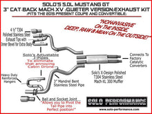 Load image into Gallery viewer, Solo Exhaust Ford Mustang GT 5.0L (15-19) Performance Mach XV Catback - Polished or Black Tips - Polished Tips Alternate Image