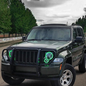 thumbnail interactive-video image 1 of Bright White LED Halo Ring Kit For Jeep Liberty 2008-2013 – Front Headlight Accent Lights, 12V 1 of 5
