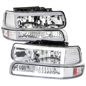 204.95 Spec-D Euro Headlights Silverado (99-02) Tahoe / Suburban (00-06) w/ LED Bar - Black/Chrome - Redline360