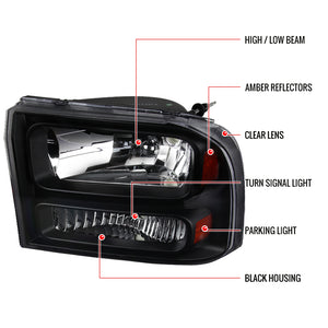 149.95 Spec-D Crystal Headlights Ford Excursion (2000-2004) w/ or w/o LED Light Bar - Redline360