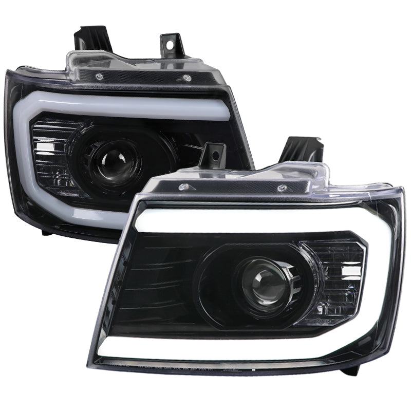 Spec-D Projector Headlights Tahoe / Avalanche / Suburban (07-13) LED  C-Light Bar - Black / Chrome