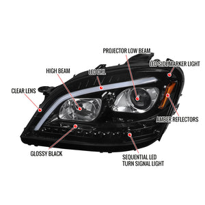 389.95 Spec-D Projector Headlights Mercedes ML320 ML350 ML450 ML500 ML550 ML63 W164 (06-08) Sequential Black/Chrome - Redline360