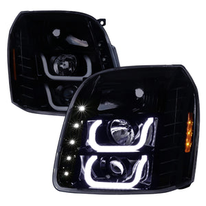 Spec-D Projector Headlights GMC Yukon (07-14) LED DRL U-Bar - Black / Chrome