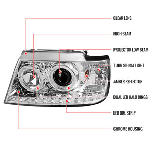 229.95 Spec-D Projector Headlights Ford Explorer (2002-2005) Dual Halo w/ LED - Black / Smoke / Chrome - Redline360