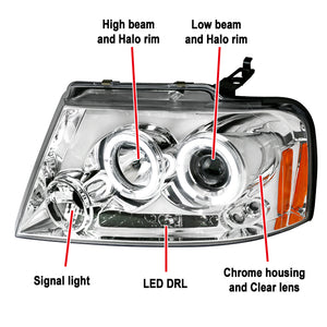 159.95 Spec-D Projector Headlights Ford F150 (04-08) Mark LT (06-08) Halo Black / Smoked / Chrome - Redline360