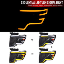 Load image into Gallery viewer, Spec-D Projector Headlights Ford F150 (09-14) Sequential Switchback LED Bar - Black / Chrome - Black w/ Clear Lens Alternate Image