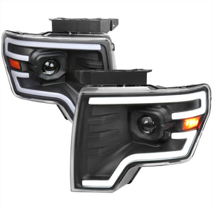 239.95 Spec-D Projector Headlights Ford F150 (09-14) w/ Tube Bar LED - Black / Chrome - Redline360
