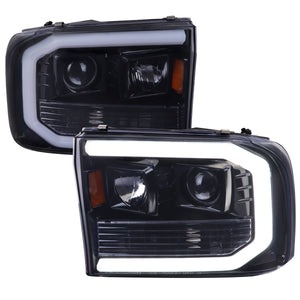 Spec-D Projector Headlights Ford F250 F350 F450 (99-04) LED DRL C Bar - Black / Chrome / Smoked