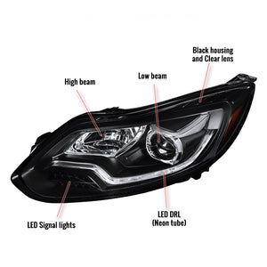 349.95 Spec-D Projector Headlights Ford Focus & Focus ST (2012-2014) LED DRL Bar - Black - Redline360